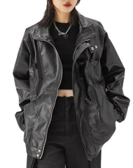 Kaya Black Oversized Leather Jacket