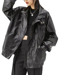 Kaya Black Oversized Leather Jacket