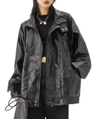 Kaya Black Oversized Leather Jacket