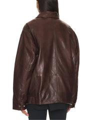 Olivia Brown Oversized Leather Jacket