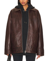 Olivia Brown Oversized Leather Jacket