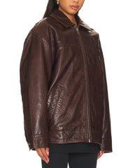 Olivia Brown Oversized Leather Jacket