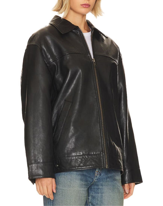 Stella Black Oversized Leather Jacket