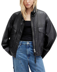 Yara Black Oversized Leather Jacket