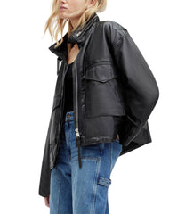 Yara Black Oversized Leather Jacket