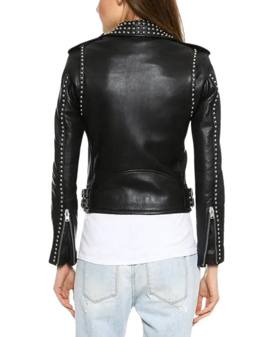 Aria Studded Black Biker Leather Jacket