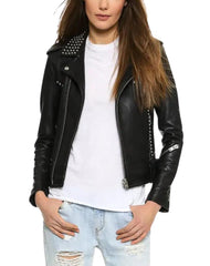 Aria Studded Black Biker Leather Jacket