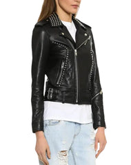 Aria Studded Black Biker Leather Jacket