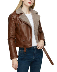 Arianna Faux Shearling Brown Biker Leather Jacket