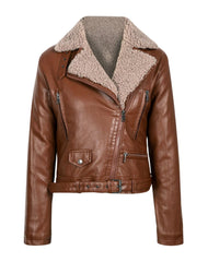 Arianna Faux Shearling Brown Biker Leather Jacket