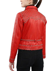 Bianca Studded Red Biker Leather Jacket