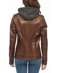 Bliss Brown Hooded Leather Jacket