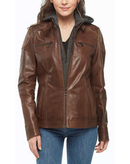 Bliss Brown Hooded Leather Jacket