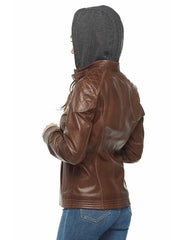 Bliss Brown Hooded Leather Jacket