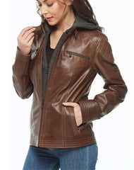 Bliss Brown Hooded Leather Jacket