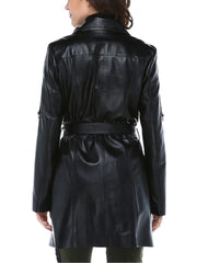 Brisa Black Leather Trench Coat