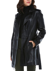 Brisa Black Leather Trench Coat