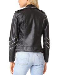 Camilla Studded Black Biker Leather Jacket