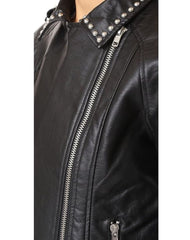 Camilla Studded Black Biker Leather Jacket