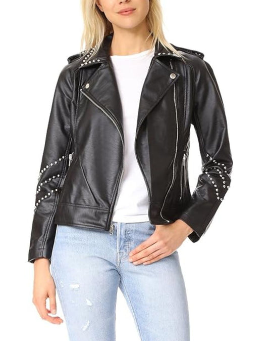 Camilla Studded Black Biker Leather Jacket