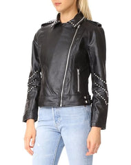 Camilla Studded Black Biker Leather Jacket