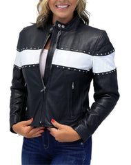 Carolina Studded Black Biker Leather Jacket