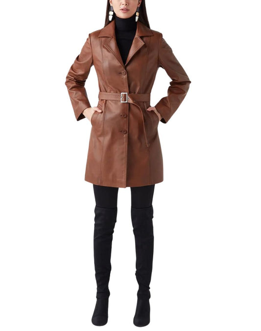 Celeste Brown Leather Trench Coat