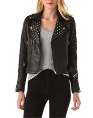 Celia Studded Black Biker Leather Jacket