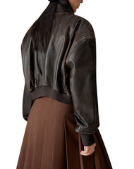 Charme Vintage Brown Bomber Leather Jacket