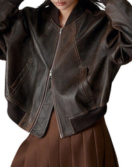 Charme Vintage Brown Bomber Leather Jacket