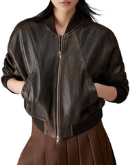 Charme Vintage Brown Bomber Leather Jacket