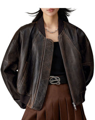 Charme Vintage Brown Bomber Leather Jacket