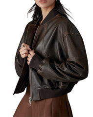 Charme Vintage Brown Bomber Leather Jacket