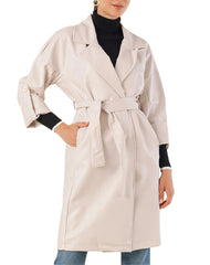 Cielo Cream White Leather Trench Coat