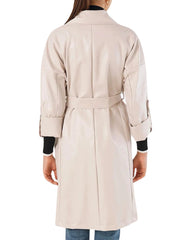 Cielo Cream White Leather Trench Coat