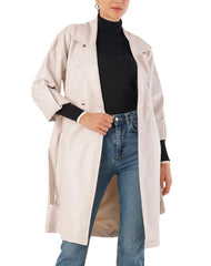 Cielo Cream White Leather Trench Coat