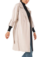 Cielo Cream White Leather Trench Coat