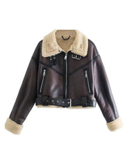 Elena Faux Shearling G-1 Brown Bomber Leather Jacket Front