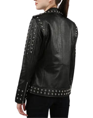 Eleonora Studded Black Biker Leather Jacket