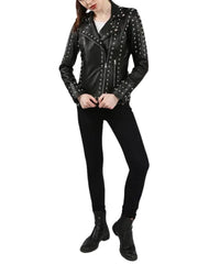 Eleonora Studded Black Biker Leather Jacket