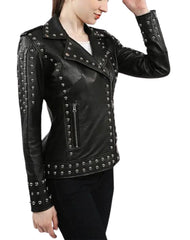 Eleonora Studded Black Biker Leather Jacket