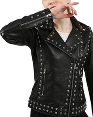 Eleonora Studded Black Biker Leather Jacket