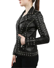 Eleonora Studded Black Biker Leather Jacket