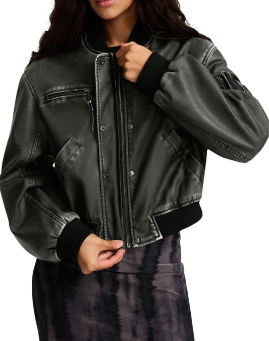 Women's Féline Vintage Black Bomber Leather Jacket