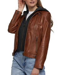 Frost Waxed Tan Removable Hoodie Leather Jacket