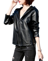 Gemma Black Hooded Leather Jacket