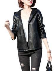 Gemma Black Hooded Leather Jacket