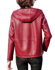 Giada Red Hooded Leather Jacket