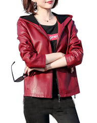 Giada Red Hooded Leather Jacket