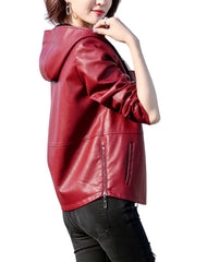 Giada Red Hooded Leather Jacket